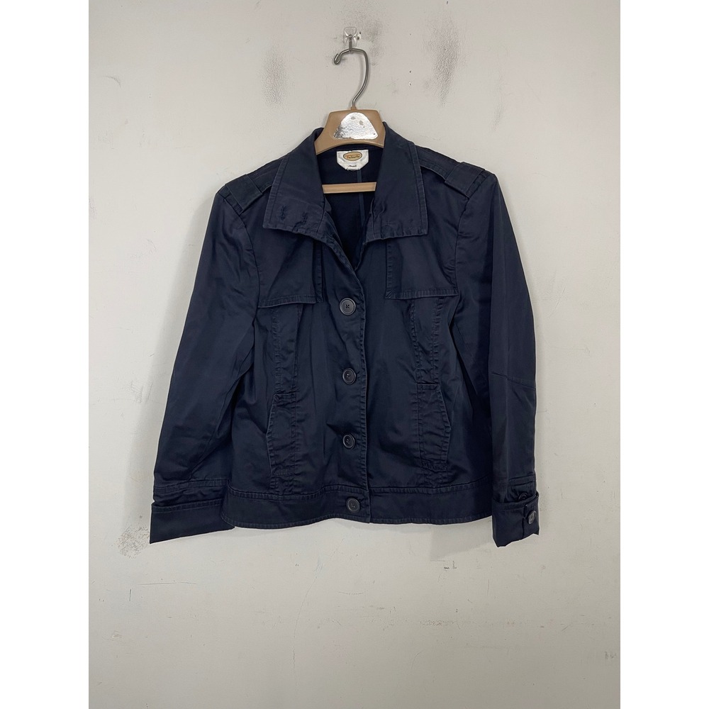 Talbots Womens Navy Blue‎ Stretch Cotton Utility Jacket Military Button Small